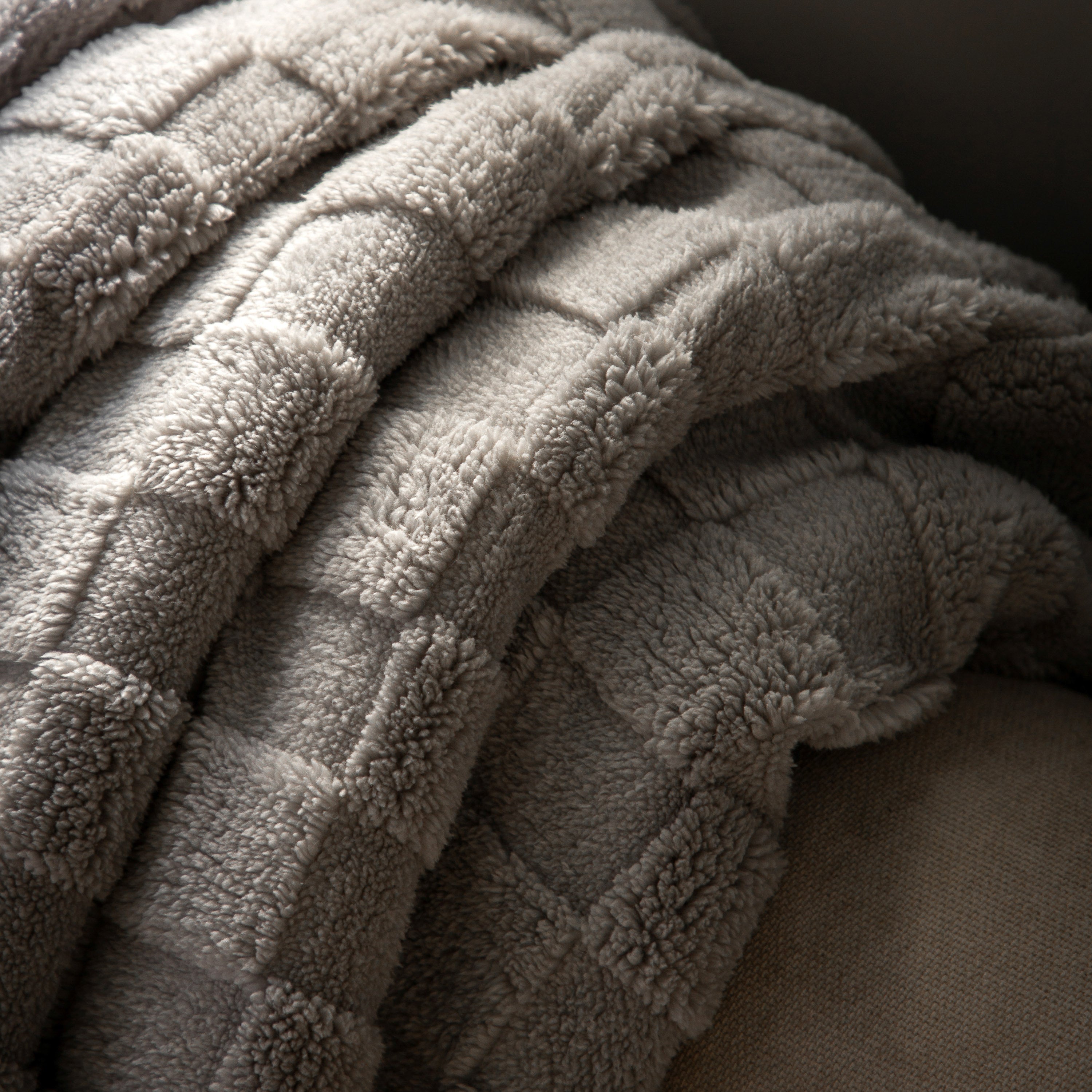 Barren Checked Sherpa Grey Throw